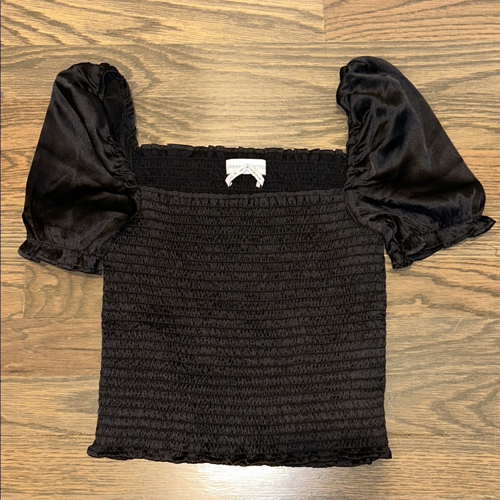 Urban Outfitters Black Smocked Puff Sleeve Blouse